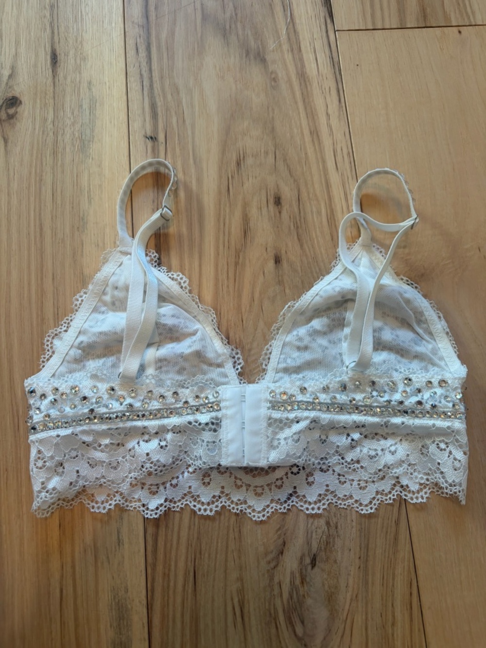 Custom Bedazzled White Lace Rhinestone Bralette Top XS - Picture 3 of 4